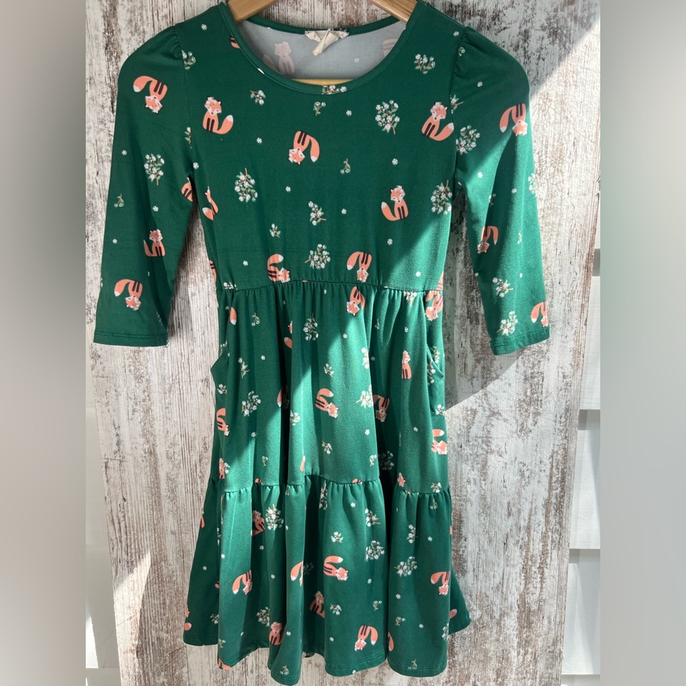 Green Fox Print Kids Dress